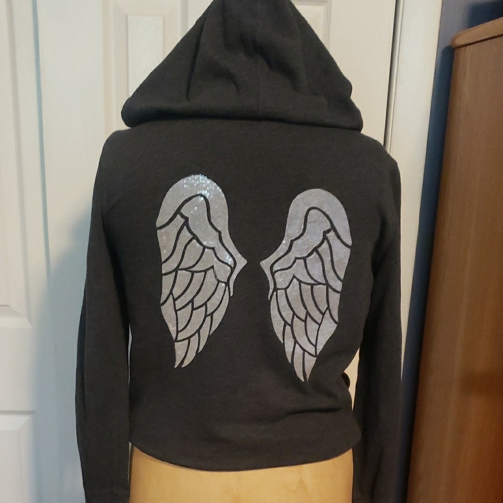 V.S. Gray Hoodie with Angel Wings